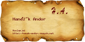 Hanák Andor névjegykártya