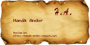 Hanák Andor névjegykártya